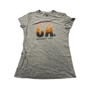 Roxy T Shirt Womens Gray Cap Sleeve Tee Small Slim Fit Color Logo California EUC